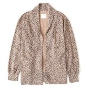 Abercrombie & Fitch Open-Front Fleece Cardigan Tan Animal Print Size M Like New